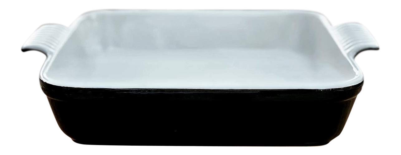 Partito Bella 13x9x3.5" Rectangle Premium Stoneware Baking Dish w/Lid Classic - Kitchen Baker for Lasagna, Casserole, Vegetables, & Dessert (Black, 10"x10" Square Baker)