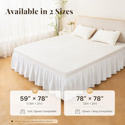 White Ruffled Bed Skirt Queen 15 Inch Drop Wrap-Around Dust Ruffle - YOPINCO