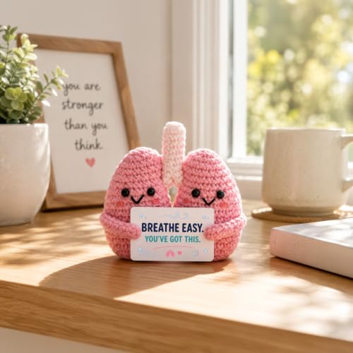 Supportive Lung Cancer Survivor Gift - Handmade Crochet Lung Plush with Encouragement Card