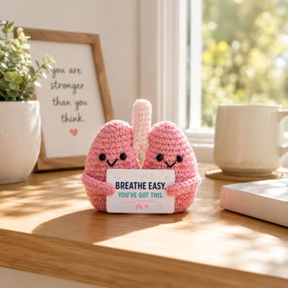 Supportive Lung Cancer Survivor Gift - Handmade Crochet Lung Plush with Encouragement Card