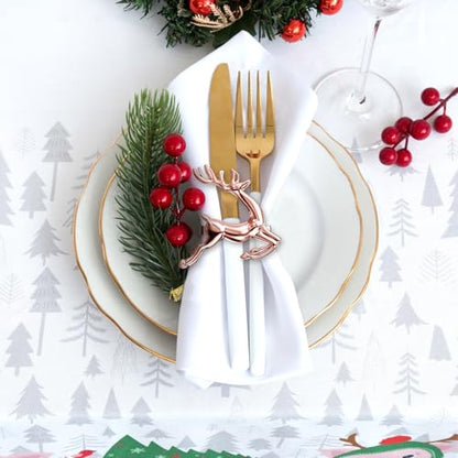 Rose Gold Reindeer Napkin Rings Set of 8 for Christmas Table Decor - Elegant Holiday Party Supplies