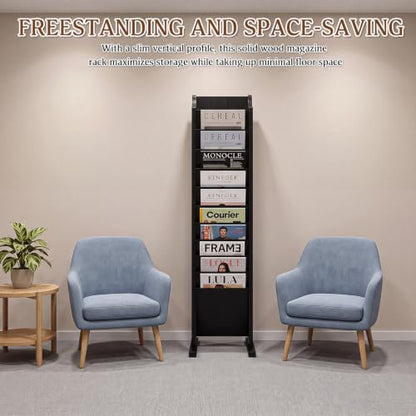 Solid Wood Magazine Rack Floor Stand Black 11x12x49 Inches - Sintuff