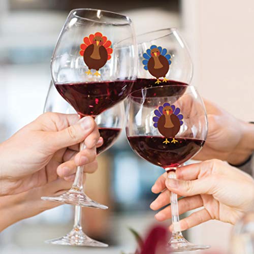 Turkey Wine Glass Decal Drink Markers 12pc Reusable Static Cling Stickers Thanksgiving