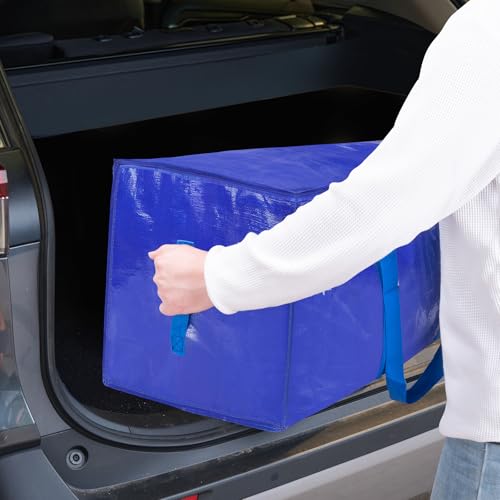 TICONN 6 Pack Extra Large Moving Bags Heavy Duty with Zippers & Carrying Handles, Durable Storage Bags Moving Boxes for Closet Organizers and Storage (6 Pack, Blue)