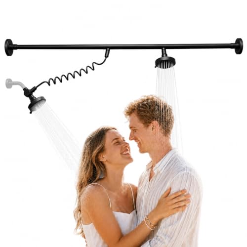 Matte Black Dual Shower Head for Two People - Adjustable & 3 Spray Modes
