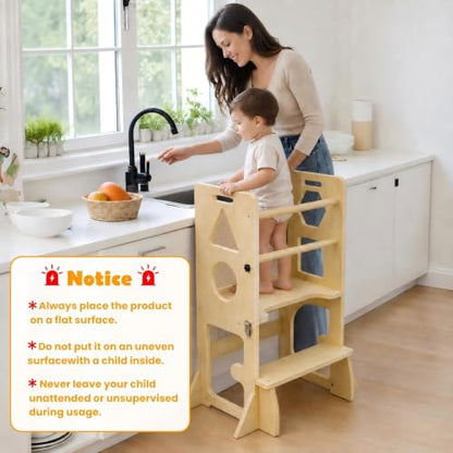 4-in-1 Toddler Standing Tower with Blackboard and Safety Bar - Kids Learning Stool