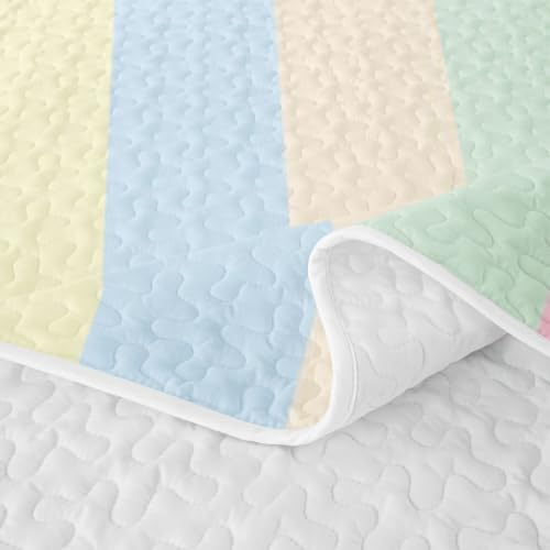 Manfei Colorful Striped Quilted Coverlet Set Twin Size - Microfiber Lightweight Bedding for Kids & Girls, Dreamy Rainbow Lines, 2 Pieces with Pillow Sham
