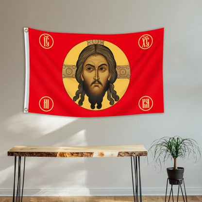 Orthodox Jesus Christ Icon Flag 3x5 Ft Byzantine Religious Banner Wall Decor