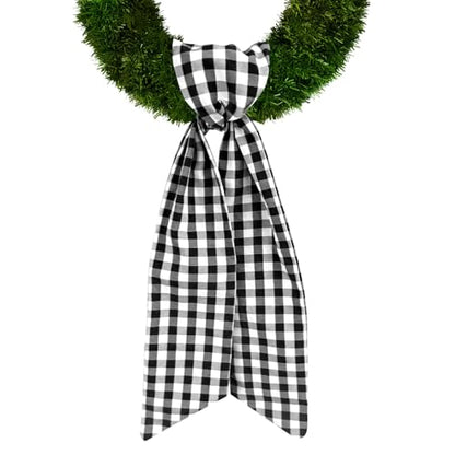 Black Buffalo Plaid Burlap Sash for Front Door Wreath Decorations Christmas