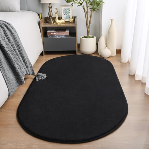 Amearea Black Oval Bedroom Rug 2.6 x 5.3 ft Non-Slip Memory Foam Bedside Mat