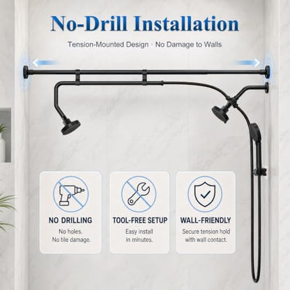 Dual Shower Head Set for Two - No-Drill Handheld & Overhead Combo
