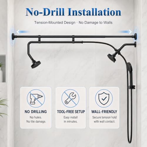 Dual Shower Head Set for Two with Handheld & No-Drill Installation