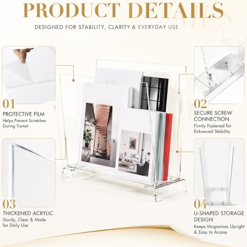 Acrylic Magazine Holder Floor Stand 15.7 x 7 x 13.8 Inch U-Shape Large Capacity