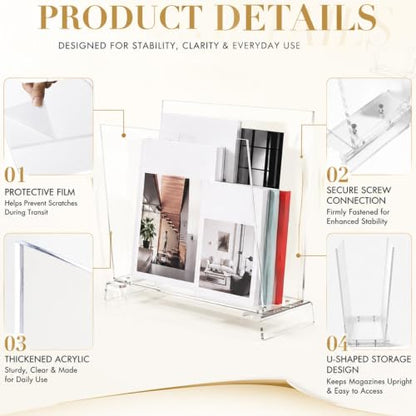 Acrylic Magazine Holder Floor Stand 15.7 x 7 x 13.8 Inch U-Shape Large Capacity