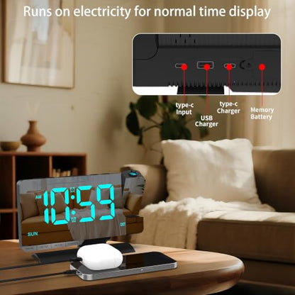 Miowachi Projection Clock for Bedroom Ceiling - Black-Blue Digital Alarm