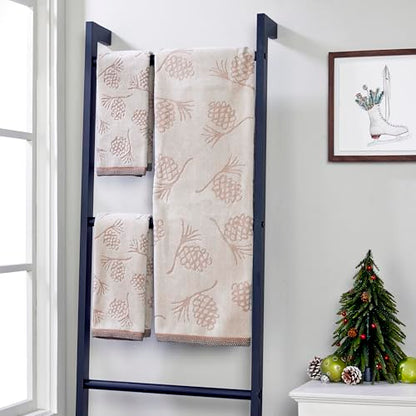 Christmas Pinecone Jacquard Towel Set - 4 Pieces, Bath & Hand Towels, Winter Decor