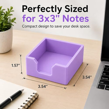 Purple 3D Printed Sticky Note Holder for 3x3 Notes Desk Organizer