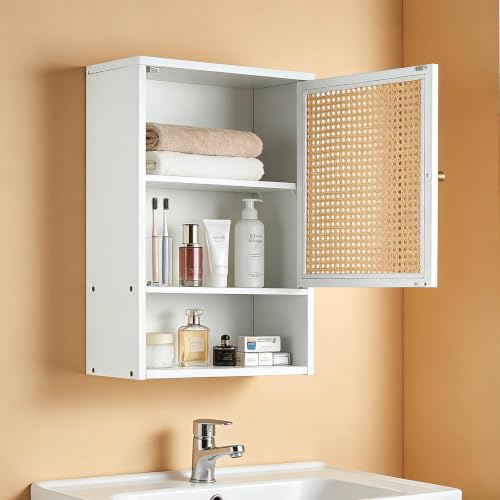 Garvee Wall-Mounted Bathroom Cabinet - White Rattan Storage, 3-Tier