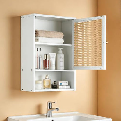 Garvee Wall-Mounted Bathroom Cabinet - White Rattan Storage, 3-Tier
