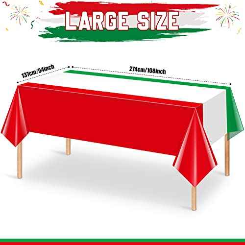 3 Pack Italian Flag Tablecloth, Italian Themed Disposable Plastic Tablecloth, Rectangle Italian Table Cover for Italy Family Gathering Christmas Party Decorations and Party Supplies 54 x 108 Inch