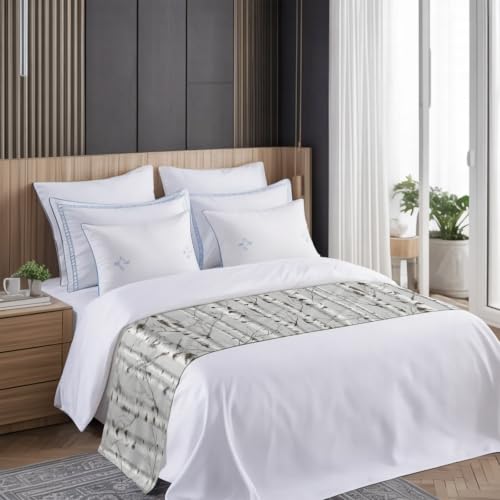 Nature Birch Trees Bed Runner for Queen Bed - White, Gray, Black, 83"x20" Variation
