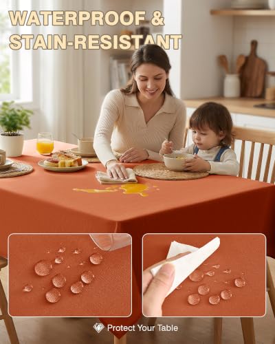 Fall Rectangular Tablecloth 6ft 2-Pack Waterproof Slub Texture Rust - 60x102