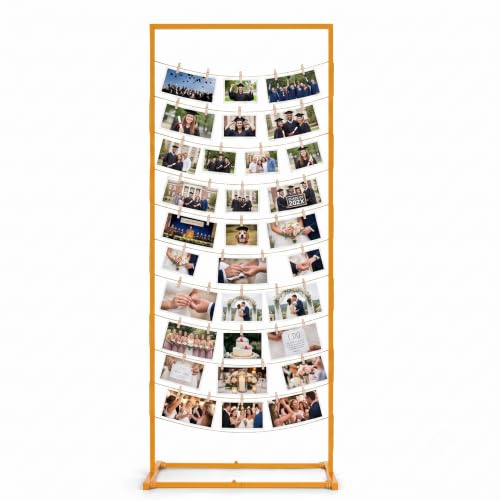 Gold Photo Display Board with Rope & Clips - Adjustable Collage Stand
