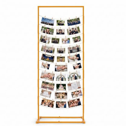 Gold Photo Display Board with Rope & Clips - Adjustable Collage Stand