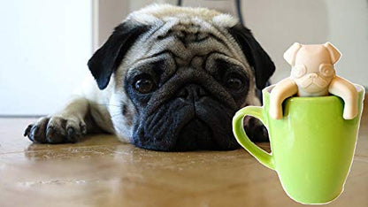 ArtiWare SET of 2 black & tan Dog Pug Shape Tea Infusers Loose Leaf Strainer Herbal & Fruit Tea Filter Diffuser Food Grade Silicone Add fun to tea time