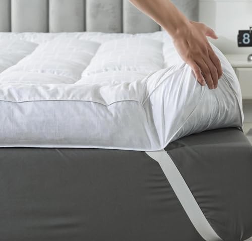White Plaid 5in Duck Feather Mattress Topper with Cotton Cover - King