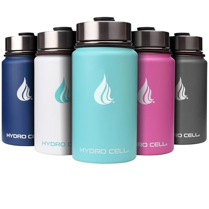 HYDRO CELL Stainless Steel Insulated Water Bottle with Straw - For Cold & Hot Drinks - Metal Vacuum Flask with Screw Cap and Modern Leakproof Sport Thermos for Kids & Adults (Teal 14oz)