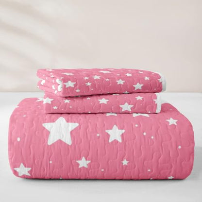 Pink Princess Breathable Cartoon Star Quilt Set - Full Size Kids Bedroom Bedspread