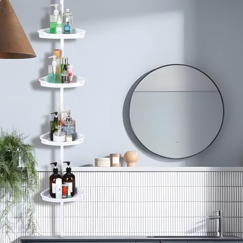 4-Tier Tension Pole Shower Caddy – Adjustable Bathroom Organizer, White