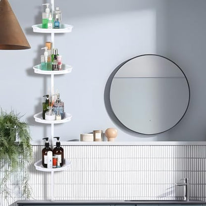 4-Tier Tension Pole Shower Caddy – Adjustable Bathroom Organizer, White