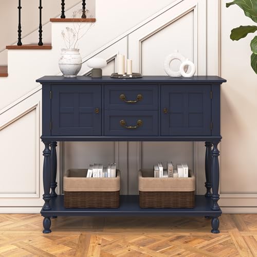 42 Inch Farmhouse Entryway Table with Drawers and Storage Cabinets
