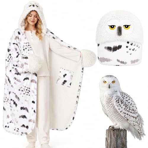 Wearable Snowy Owl Hooded Blanket for Winter Cozy Comfort - Multicolor