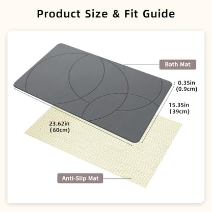 Stone Bath Mat 16 x 24 Inch Gray Diatomaceous Earth Non-Slip Bathroom Rug