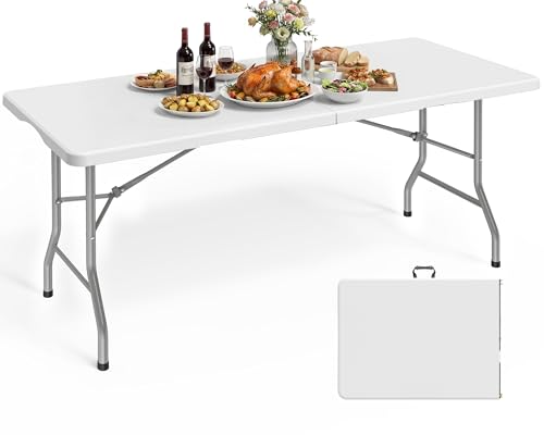 Pureegg 6ft Folding Table - White, Indoor & Outdoor, 300 lbs Support, Portable