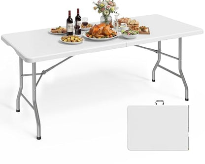 Pureegg 6ft Folding Table - White, Indoor & Outdoor, 300 lbs Support, Portable