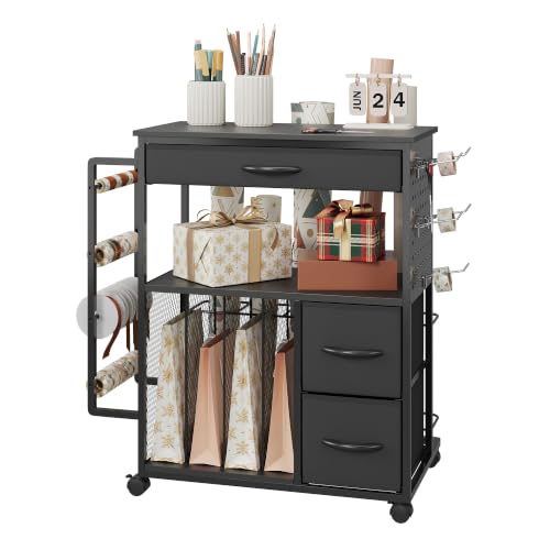 Garvee 3-Tier Gift Wrap Organizer Cart with Drawers & Storage