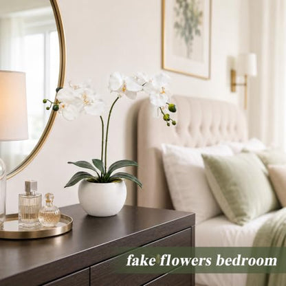 Artificial White Orchid in Pot - Realistic Faux Flower Decor for Home & Office