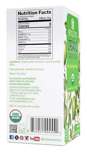 Hyleys Organic Green Tea Soursop Flavor - 25 Tea Bags - Sour Sop Graviola Guanabana Tea