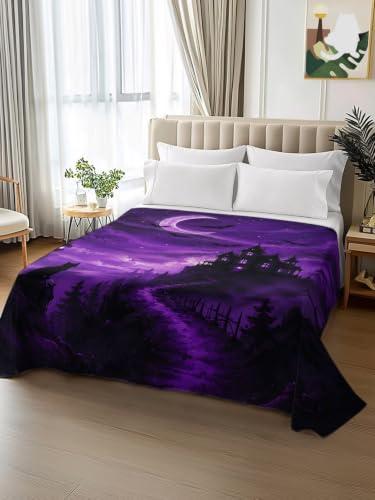 Queen Microfiber Flat Sheet Halloween Purple Bed Sheets with Lavender, Indigo, Silver, Slate Variations
