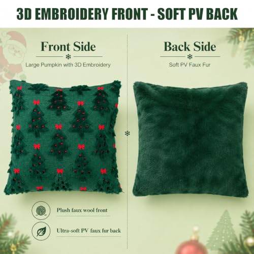 Christmas Tree Pillow Cover 18x18 Inch Faux Fur Jacquard Winter Decor - 1 Piece