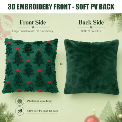 Christmas Tree Pillow Cover 18x18 Inch Faux Fur Jacquard Winter Decor - 1 Piece