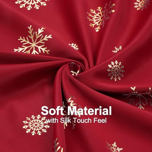 Red Snowflake Foil Print Christmas Curtains Set of 2, 52 x 96 Inches