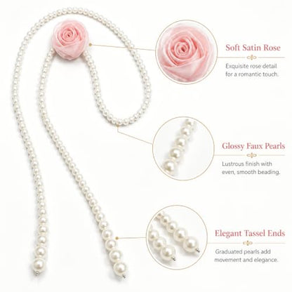 Faux Pearl Curtain Tieback with Satin Rose and Graduated Beads - Pack of 2