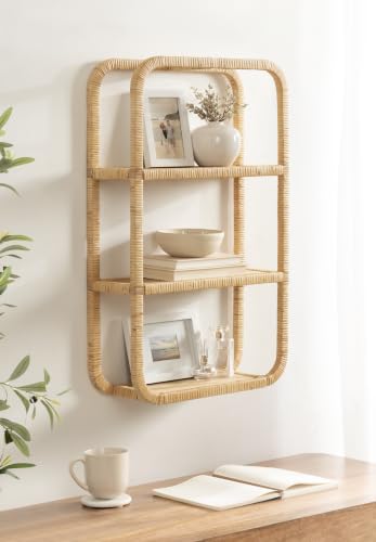 Rectangular Rattan Wall Shelf for Bathroom Storage - Modern Geometric Design