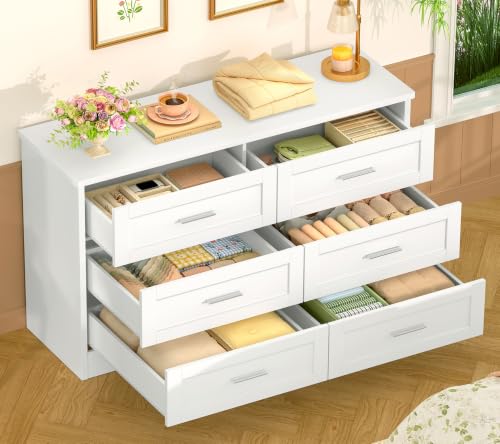 White 6-Drawer Dresser for Bedroom Modern Wooden Storage Organizer