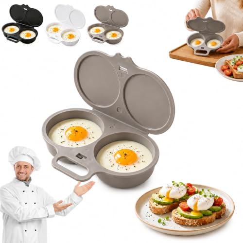 Microwave Egg Poacher with Lid & Handle - Gray Dual Cavity